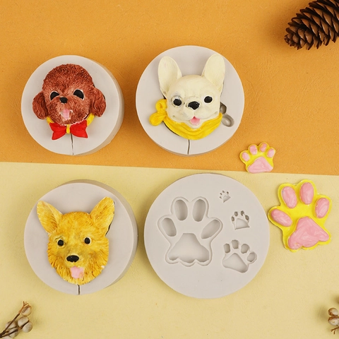 Molde de Silicona Cabeza de Perro Caniche Bulldog Corgi Pata Forma Molde Para Hornear DIY Chocolate Fondant Pastel Decoración Herramienta