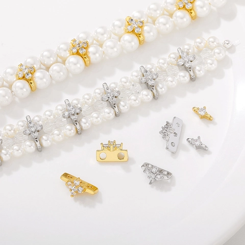 14K Gold Plated Alloy Zircon Multi-Row Spacer Beads For DIY Artificial Pearl Bracelet Necklace Making Jewelry Finding Connectors Spacers