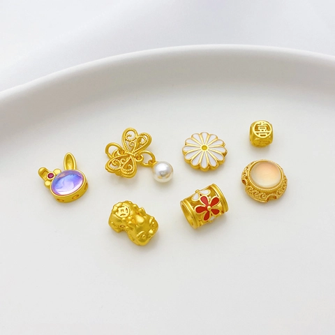 Cuentas Espaciadoras de Aleación Bañadas en Oro Antiguo Perla Artificial Strass Mariposa Margarita Dije para Fabricación de Joyas DIY