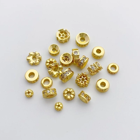 18K Vergulde Koperen Zirconia Tussenkralen Voor DIY Sieraden Maken Armband Ketting Accessoires Bloem Wiel Hart Vorm Kleine Kralen