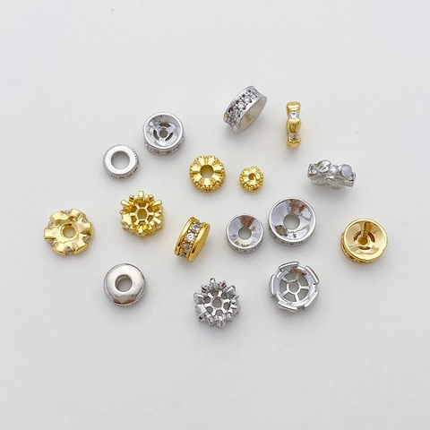 18K Vergulde Koperen Zirconia Tussenkralen Voor DIY Sieraden Maken Armband Ketting Accessoires Bloem Wiel Hart Vorm Kleine Kralen