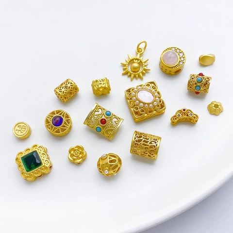 Cuentas Espaciadoras de Aleación Caladas Oro Antiguo Diamantes de Imitación Perla Artificial Estilo Chino Cuentas Para DIY Pulsera Collar Joyería Materiales