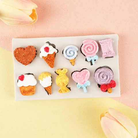 Candy Lollipop Ice Cream Shape Silicone Mold For Chocolate Cookies Fondant Cake Decoration DIY Handmade Baking Tool