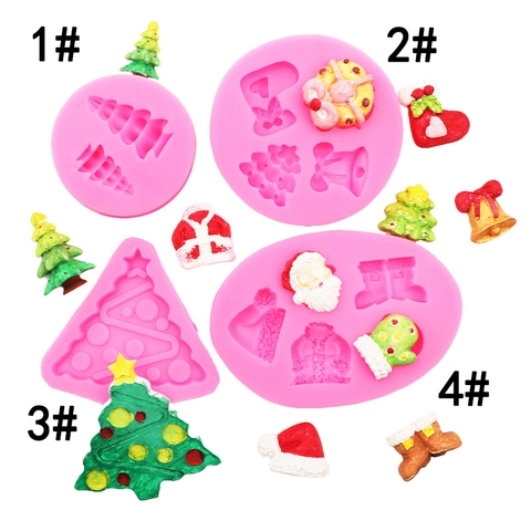 Kerstboom Kerstman Siliconen Vorm Voor DIY Fondant Chocolade Bakken Taart Decoratie Roze Grijs Knutselvorm
