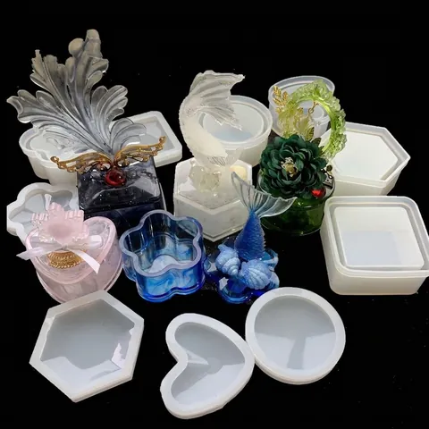 DIY Kristall Epoxidharz Silikonform Für Aufbewahrungsbox Sechseck Rund Quadrat Herz Form Handgefertigte Schmuckschatulle Bastelwerkzeug