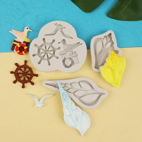 Ocean Theme Silicone Mold Seagull Rudder Shell Conch Shape DIY Fondant Cake Chocolate Baking Tool Clay Craft Resin Mold