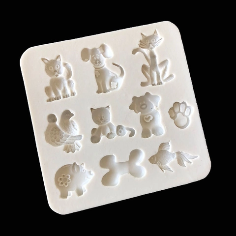 Stampo in Silicone per Fondente a Forma di Animale Gatto Cane Osso Pesce Strumento per Decorazione Torte e Cioccolato DIY