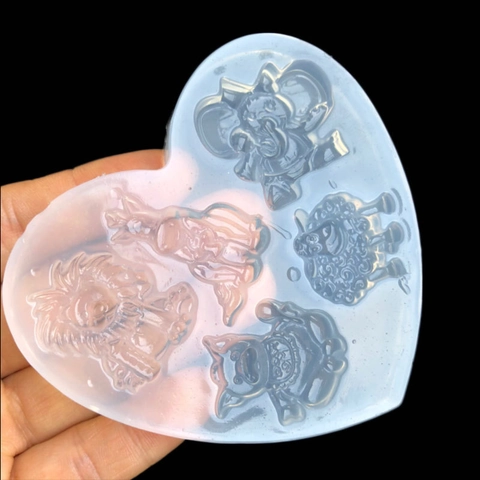DIY Herzförmige Silikon Harzform Tier Kombination Löwe Elefant Kuh Für Epoxy Schmuck Herstellung Ornament Handwerk Werkzeug