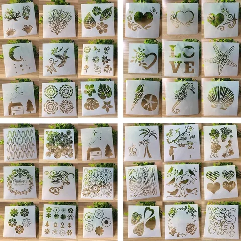 Plantillas De Pintura Huecas De Plástico PET Variedad Patrones Florales Naturales Animales Para Pintura De Pared DIY Scrapbooking Decoración