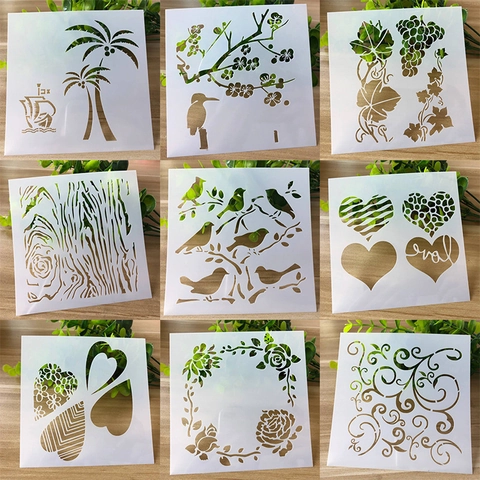 Plantillas De Pintura Huecas De Plástico PET Variedad Patrones Florales Naturales Animales Para Pintura De Pared DIY Scrapbooking Decoración