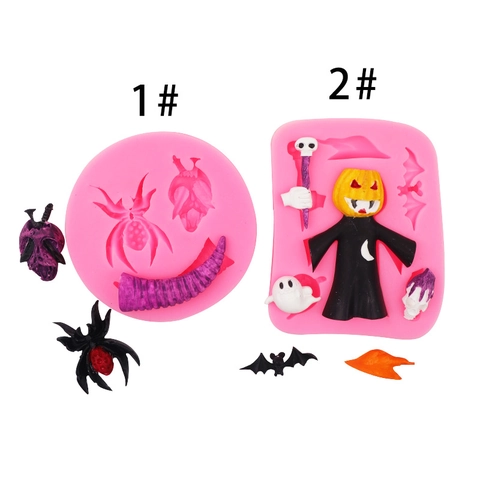 Φόρμα Σιλικόνης Halloween Κολοκύθα Μάγισσα Φάντασμα Αράχνη Νυχτερίδα Κρανίο Φόρμα Ζαχαρόπαστας για Σοκολάτα Διακόσμηση DIY