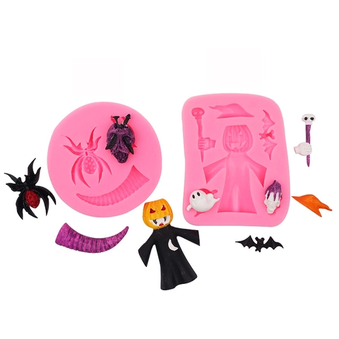 Φόρμα Σιλικόνης Halloween Κολοκύθα Μάγισσα Φάντασμα Αράχνη Νυχτερίδα Κρανίο Φόρμα Ζαχαρόπαστας για Σοκολάτα Διακόσμηση DIY