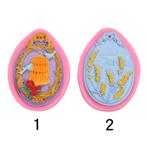DIY Silicone Mold Relief Birdcage Wheat Rose Patterns Plaster Resin Casting Mold Oval Pendant Handmade Soap Crafting Tools