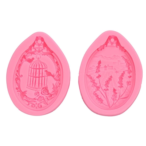 DIY Silicone Mold Relief Birdcage Wheat Rose Patterns Plaster Resin Casting Mold Oval Pendant Handmade Soap Crafting Tools