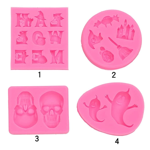 Halloween Silicone Mold Skull Ghost Bat Letter Shape Fondant Cake Decoration DIY Baking Tools Chocolate Candy Clay Molds