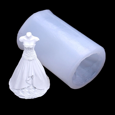 Stampo in Silicone per Abito da Sposa DIY per Resina Gesso Fondente Decorazione Torta Pizzo Fatto a Mano Abito da Principessa