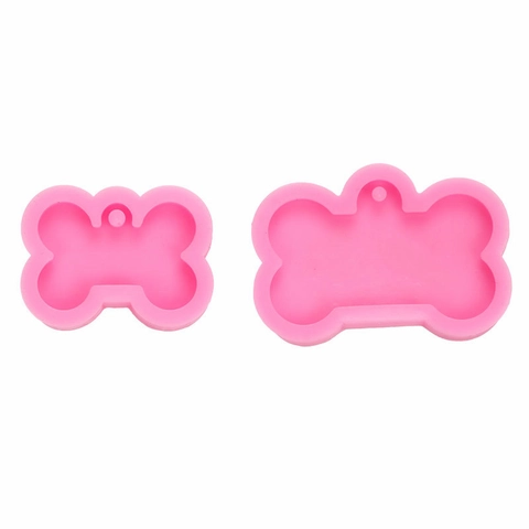Silicone Dog Bone And Round Pendant Mold For DIY Resin Casting Keychain Handmade Tag Jewelry Tools Pink Transparent Mold