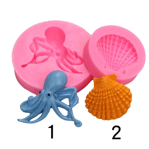 Ocean Sea Creature Silicone Mold Octopus Squid Shell Fondant Cake Decorating Tool Chocolate Resin Clay Soap Molds Kitchen Baking Accessories
