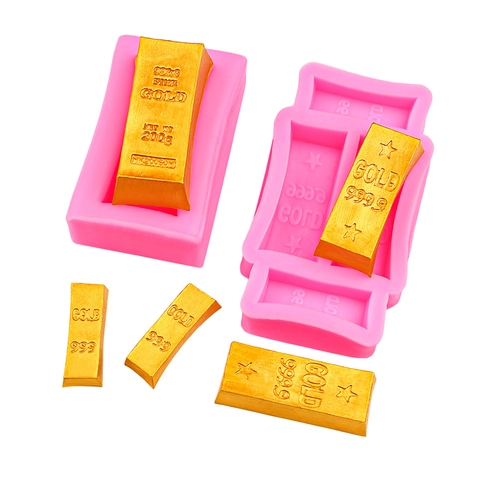 Realistische Goudstaaf Siliconen Vorm 999.9 Fijn Goud Steen Vorm Voor Chocolade Taart Decoratie Zeep Kaars DIY Bakken Tool