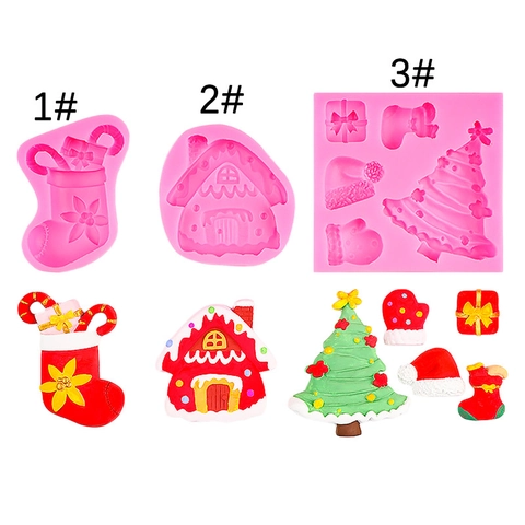 Christmas Silicone Mold Tree Stocking Gingerbread House Cake Baking Tool For Chocolate Fondant Candy Resin DIY Craft