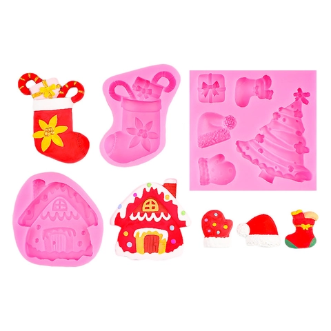 Christmas Silicone Mold Tree Stocking Gingerbread House Cake Baking Tool For Chocolate Fondant Candy Resin DIY Craft