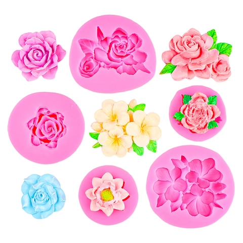 3D Blumenform Silikonform Rose Frangipani Lotus Fondant Schokolade Tortendeko Werkzeug DIY Harz Ton Seife Backform