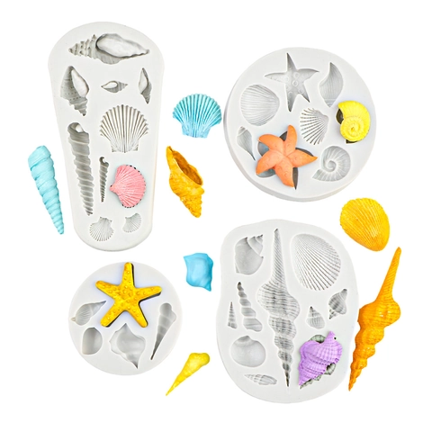 Stampi in Silicone a Tema Oceanico Per Decorazione Torte Conchiglia Stella Marina 3D Fondente Cioccolato Resina Argilla Fai Da Te