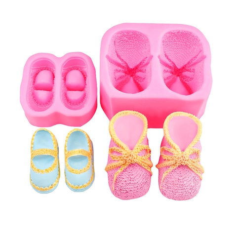 Babyschuh Silikonform Baby Booties Form DIY Handwerk Fondant Kuchendekoration Seife Aroma Gips Backform Strickstruktur Flip Flops Mary Jane Stil