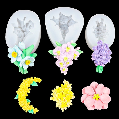 Flower Silicone Mold Fondant Cake Decoration Chocolate Epoxy Resin Clay Narcissus Lavender Osmanthus DIY Baking Tool