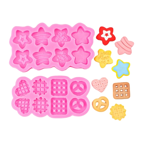 Molde de Silicona con Forma de Galleta Estrella Corazón Cuadrado para Decoración de Pasteles Chocolate Bricolaje Herramienta Arcilla
