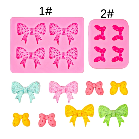 Bowknot Silicone Mold DIY Fondant Cake Decoration Mold Clay Resin Casting Jewelry Accessories Handmade Baking Tool Pink Gray