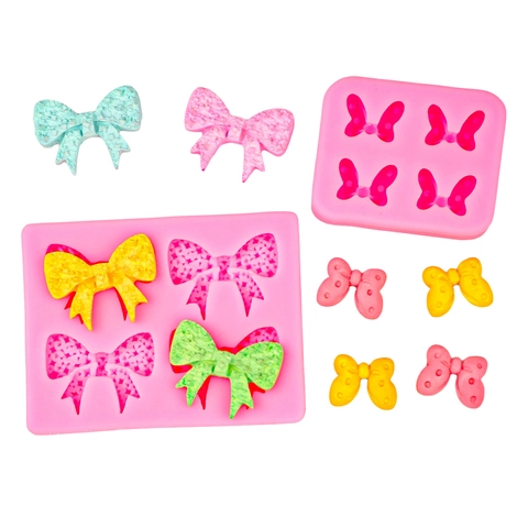 Bowknot Silicone Mold DIY Fondant Cake Decoration Mold Clay Resin Casting Jewelry Accessories Handmade Baking Tool Pink Gray