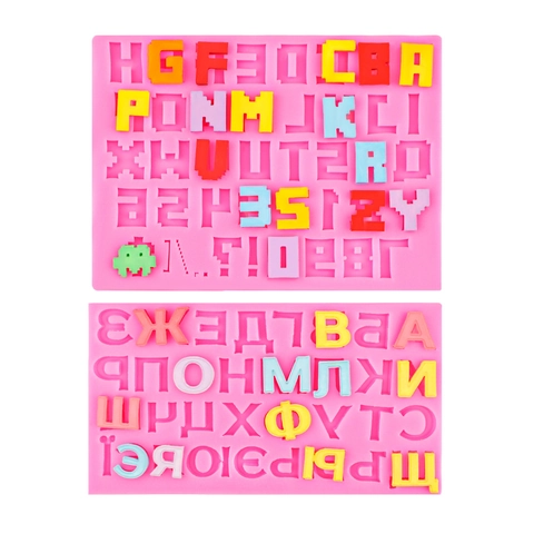 Moule En Silicone Lettres Cyrilliques Russes Alphabet Anglais Pixel Chiffres Chocolat Gâteau Décoration Outil De Cuisson DIY