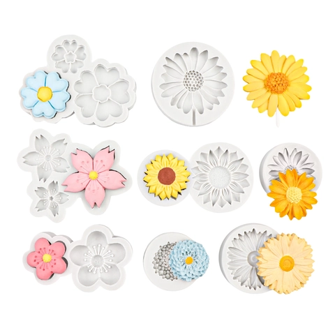 Siliconen Bloemvorm Kersenbloesem Zonnebloem Madeliefje Patroon Voor Taartdecoratie Chocolade Zeep Aromatherapie Gips DIY