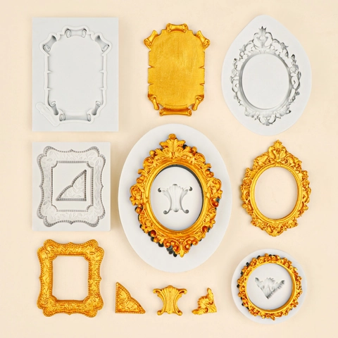 Retro Baroque Photo Frame Silicone Mold European Relief Border Fondant Cake Mousse Mould DIY Chocolate Sugar Craft Tools