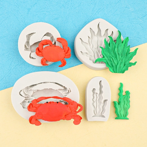 3D Crab Seaweed Ocean Animal Silicone Mold Fondant Chocolate Cake Decorating DIY Resin Epoxy Clay Gypsum Craft Mold Baking Tool Kitchen Accessory
