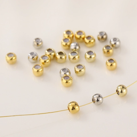 Copper 14K 18K Gold Plated Stopper Beads With Silicone Core Round Flat Beads For DIY Jewelry Making Bracelet Accessories