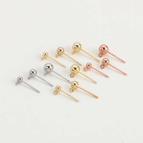 925 Sterling Zilver Stift 14K Verguld Kogel Oorknopjes Onderdelen Met Lus Voor DIY Sieraden Maken Accessoires