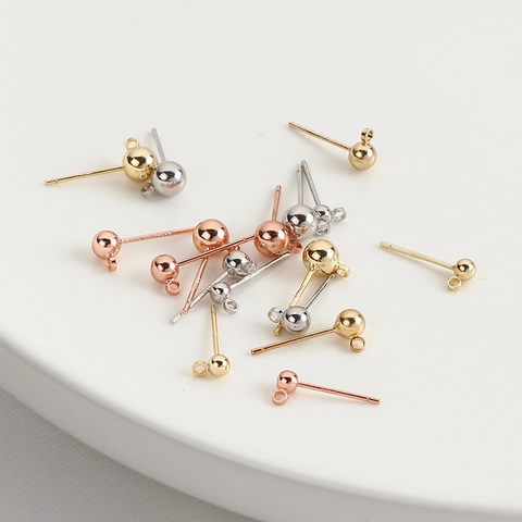 925 Sterling Zilver Stift 14K Verguld Kogel Oorknopjes Onderdelen Met Lus Voor DIY Sieraden Maken Accessoires