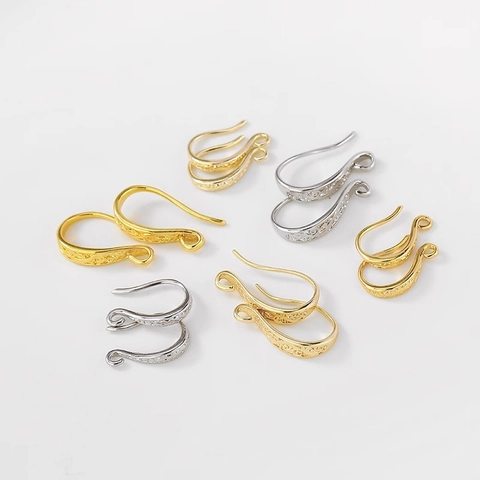 Patterned Copper Ear Hooks Gold Silver Plated DIY Jewelry Making Findings Vintage Durable Color Earring Hooks Accessories