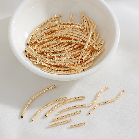 Vergulde Koperen Sieraden Kralen Buis Gebogen Recht S-Buis Kralen Diamantgeslepen Getextureerde Tussenkralen DIY Sieraden Materialen