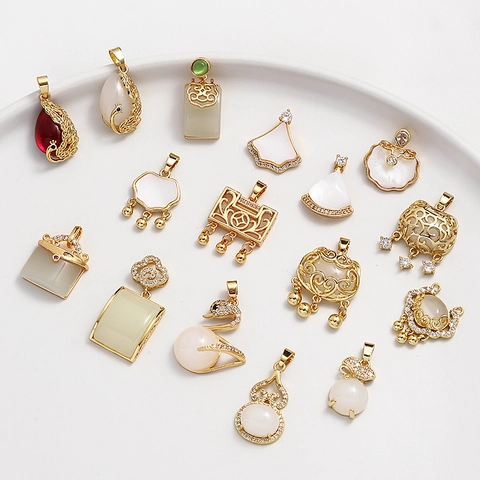 14K Verguld Koperen Hanger Zonder Ketting Chinese Stijl Gourd Ruyi Slot Pauw Zwaan DIY Sieraden Maken Voor Vrouwen