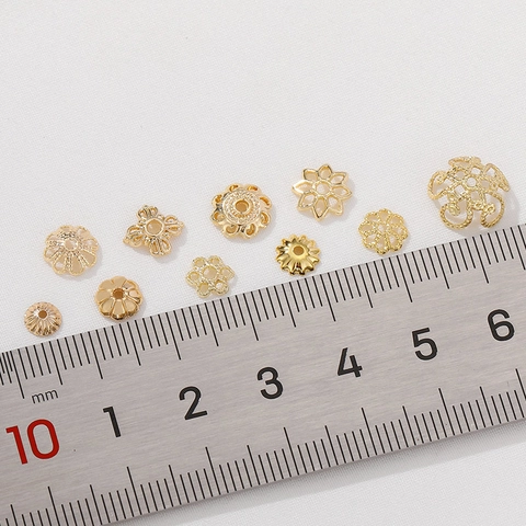 14K 18K Verguld Legering Opengewerkt Bloemen Geometrische Kraalkapjes DIY Sieraden Maken Accessoires Voor Armband Ketting Tussenkralen