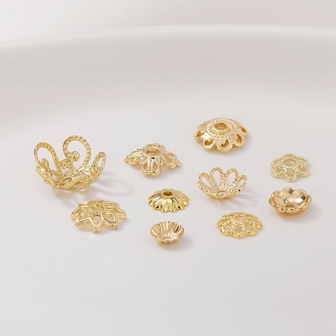 14K 18K Verguld Legering Opengewerkt Bloemen Geometrische Kraalkapjes DIY Sieraden Maken Accessoires Voor Armband Ketting Tussenkralen