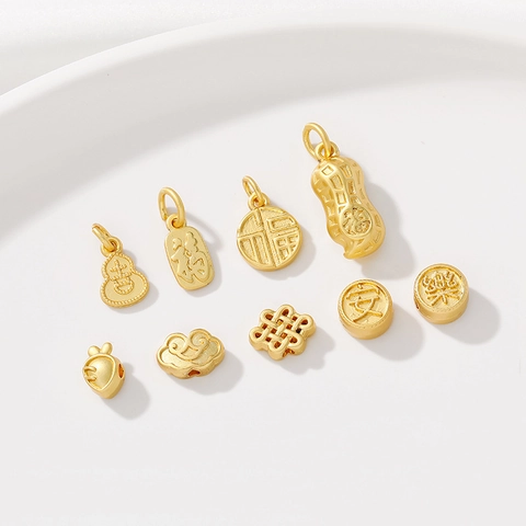 Ancient Gold Color Retention Alloy Copper Pendants DIY Jewelry Making Lucky Gourd Peanut Charms For Bracelet Necklace Material