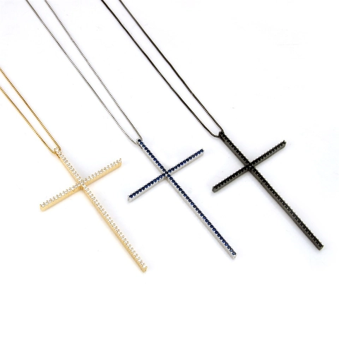 Large Cross Pendant Necklace For Women Men Copper Gold Silver Black Plated Pave Zirconia Religious Fashion Jewelry Box Chain Necklace