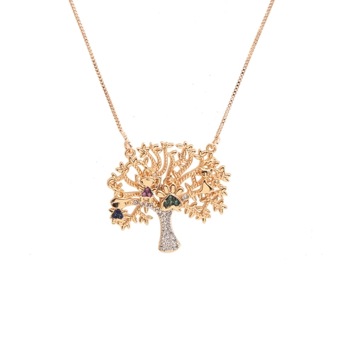 Tree Of Life Pendant Necklace Copper 18K Gold Plated Zirconia Inlaid Family Tree Heart Necklace Elegant Jewelry Gift For Women
