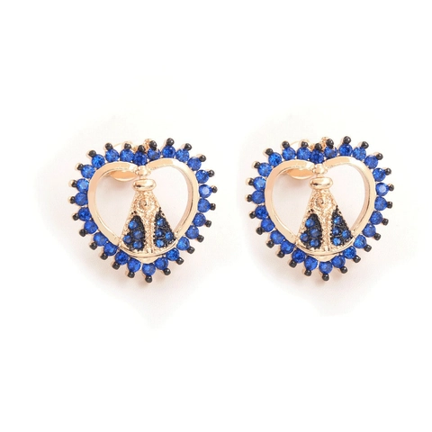 Exquisitos Pendientes de Botón de Cobre Bañados en Oro Religiosos Para Mujer Con Incrustaciones de Circonia Cruz en Forma de Corazón Joyería Católica
