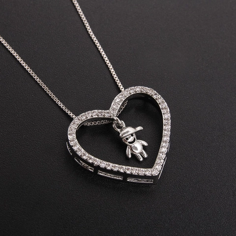 Copper Heart Pendant Necklace With Zirconia Minimalist Gold Silver Plated Box Chain Clavicle Necklace Jewelry For Women