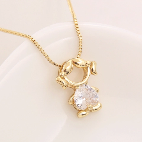 18K Gold Plated Copper Cartoon Boy Girl Pendant Necklace Zirconia Inlaid Fashion Trendy Jewelry For Women Kids Gift